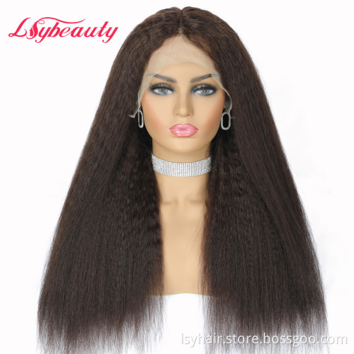 Lsy Mongolian Kinky Straight Wigs Lace Front Human Hair Cabelos HD Transparent Full Lace Kinky Straight Wig Units For Sale